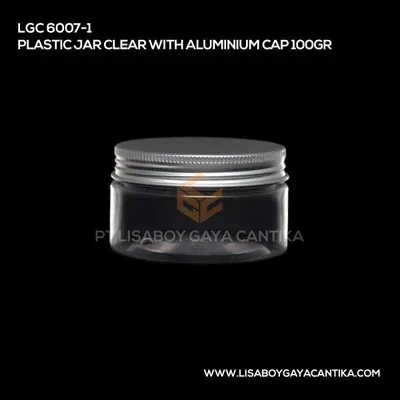 LGC-6007-1-PLASTIC-JAR-CLEAR-WITH-ALUMINIUM-CAP-100GR — 100 gram, pot cream