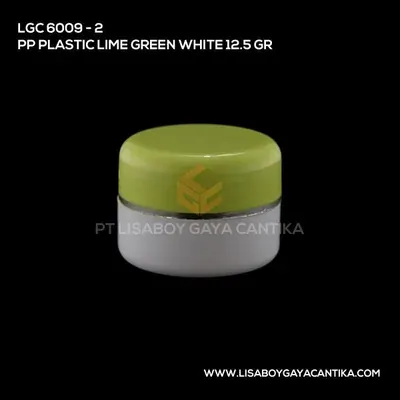 LGC-6009-2-PP-PLASTIC-JAR-LIME-GREEN-AND-WHITE-12.5-GR, pot cream