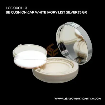 9001-3-BB-CUSHION-JAR-WHITE-IVORY-LIST-SILVER-15-GR, kemasan dekoratif