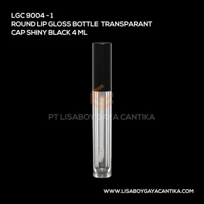 9004-1ROUND-LIP-GLOSS-BOTTLE-TRANSPARANT-CAP-SHINY-BLACK-4-ML, kemasan dekoratif