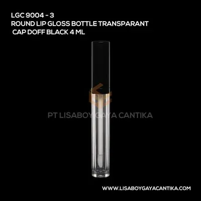 9004-3-ROUND-LIP-GLOSS-BOTTLE-TRANSPARANT-CAP-DOFF-BLACK-4-ML, kemasan dekoratif