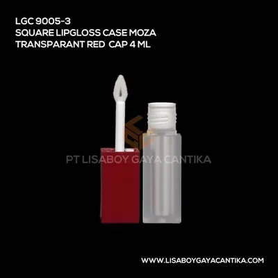 9005-3-SQUARE-LIPGLOSS-CASE-MOZA-TRANSPARENT-RED-CAP-4-ML, kemasan dekoratif