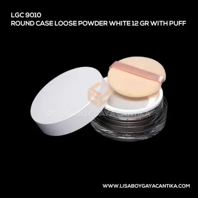9010-ROUND-CASE-LOOSE-POWDER-WHITE-12-GR-WITH-PUFF, kemasan dekoratif