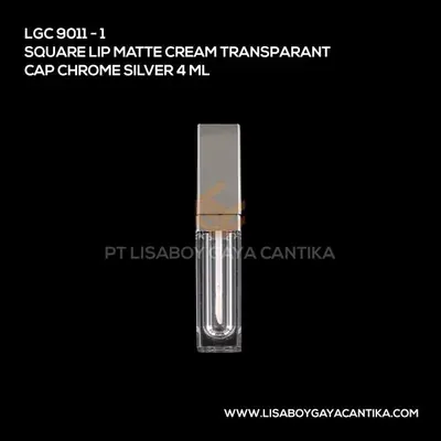 9011-1-SQUARE-LIP-MATTE-CREAM-TRANSPARANT-CAP-CHROME-SILVER-4-ML, kemasan dekoratif
