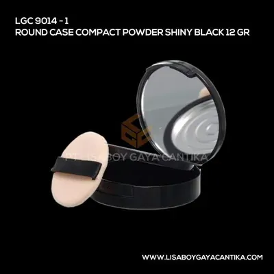 9014-1-ROUND-CASE-COMPACT-POWDER-SHINY-BLACK-12-GR, kemasan dekoratif