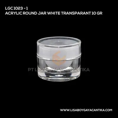 1023-1-ACRYLIC-ROUND-JAR-WHITE-TRANSPARANT-10-GR, pot cream acrylic