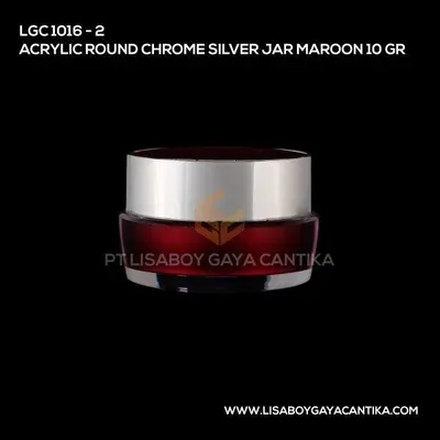 1016-2-ACRYLIC-ROUND-CHROME-SILVER-JAR-MAROON-10-GR, pot cream acrylic