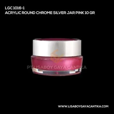 1016-1-ACRYLIC-ROUND-CHROME-SILVER-JAR-PINK-10-GR, pot cream acrylic