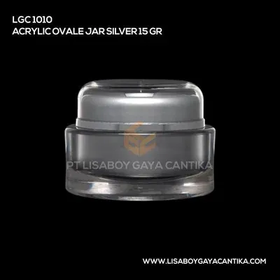 1010-ACRYLIC-OVALE-JAR-SILVER-15-GR, pot cream acrylic
