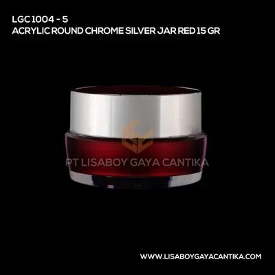 1004-5-ACRYLIC-ROUND-CHROME-SILVER-JAR-RED-15-GR, pot cream acrylic