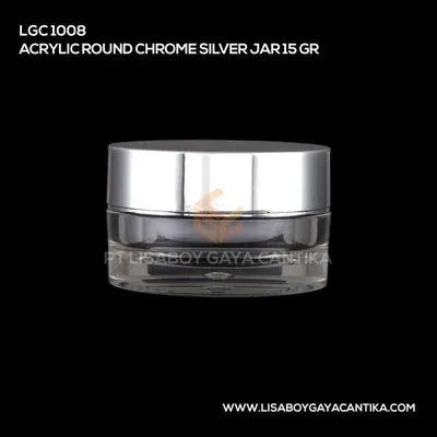1008-ACRYLIC-ROUND-CHROME-SILVER-JAR-15-GR, pot cream acrylic