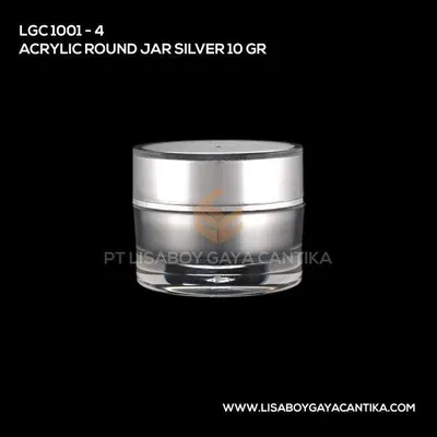 1001-4-ACRYLIC-ROUND-JAR-SILVER-10-GR — produk kemasan kosmetik